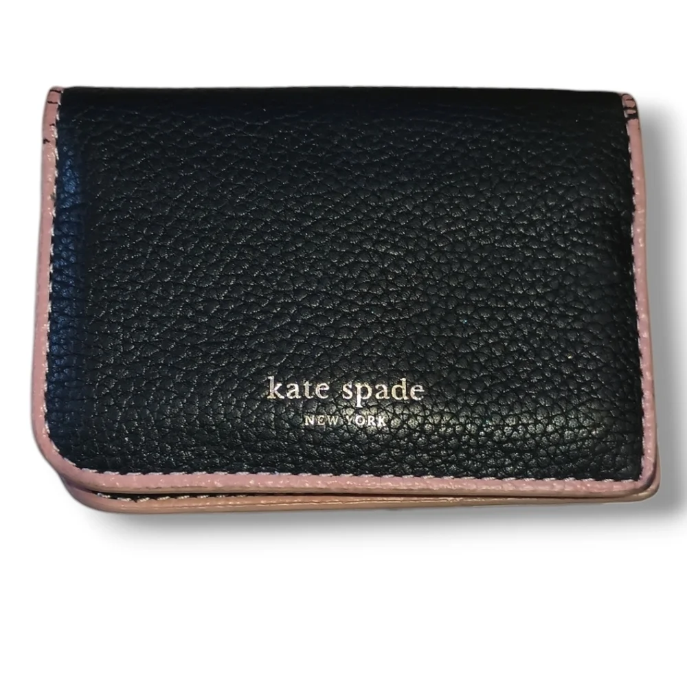 Kate Spade ♠️ Bifold Card Case | Black Leather | GUC - Picture 1 of 11